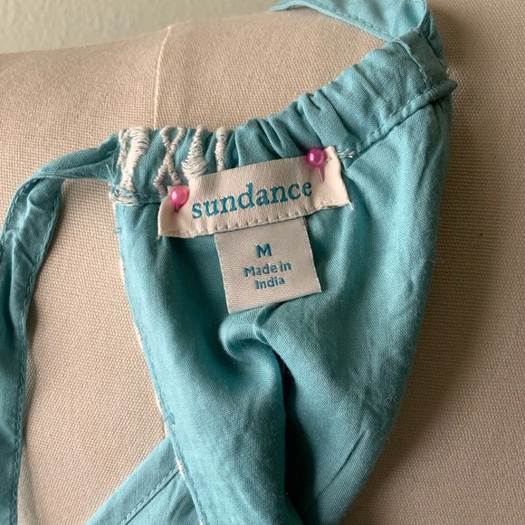 Sundance, seafoam color with embroidery accents. Sleeveless/Halter style top. - Picture 3 of 8